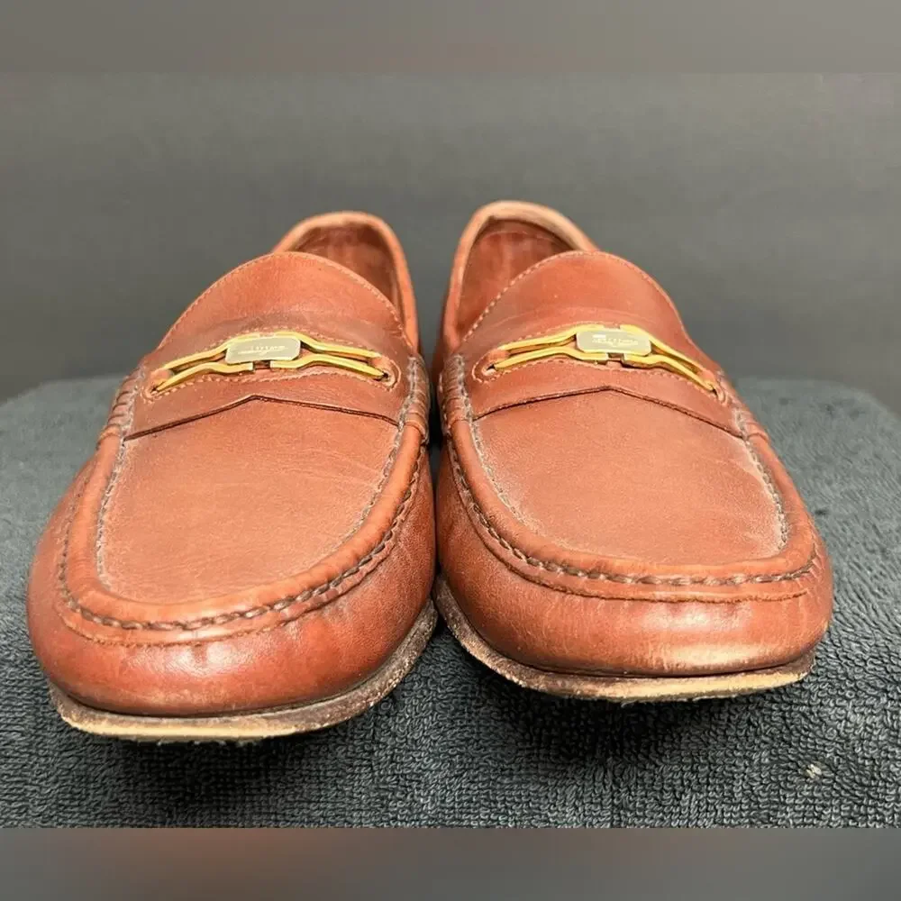 Salvatore Ferragamo Silver Gold Gancini Bit loafers 8.5 D Soft Brown Leather